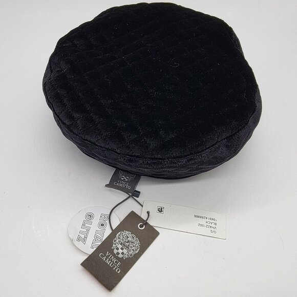 Vince Camuto Black Quilted Velvet Baker Boy Hat W/ Gold Chain Accent NWT - Picture 4 of 14